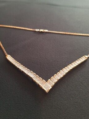 Gold Vermeil Diamond Accent Chevron Necklace Sterling Silver